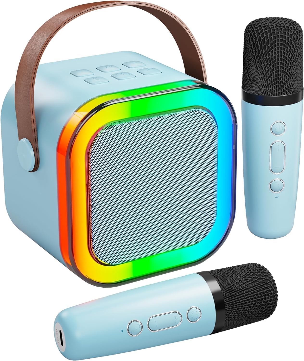 Risebass Mini Karaoke Machine for Kids Adults, Portable Bluetooth Speaker with 2 Wireless Microphones, Toys Birthday Gifts for Girls  Years Old Toddler Teens.-5